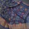 Dark Blue Pochampally Silk Cotton Ikkat Printed Saree 02