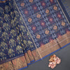 Dark Blue Pochampally Silk Cotton Ikkat Printed Saree 02