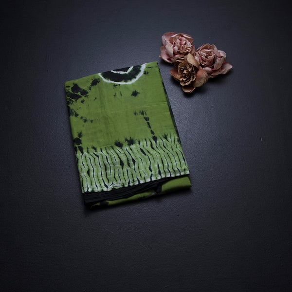 Mul Mul Cotton Parrot Green Shibori Printed Saree - Kumaran Silks