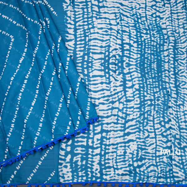 Mul Mul Cotton Peacock Blue Printed Saree - Kumaran Silks