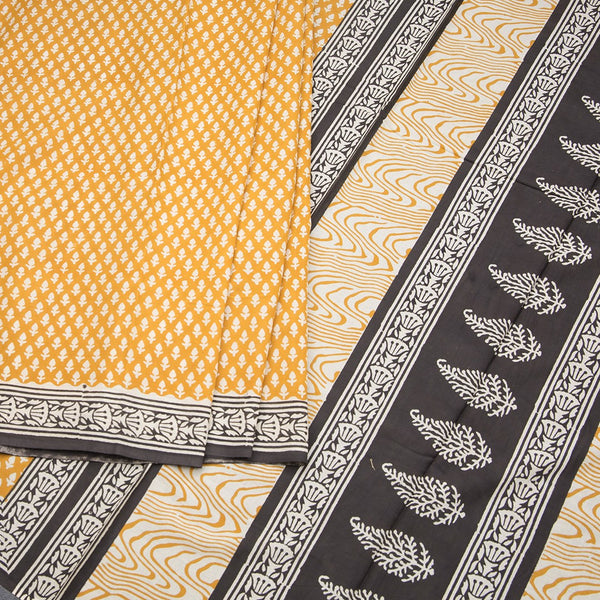 Mul Mul Cotton Mustard Floral Printed Saree 02 - Kumaran Silks