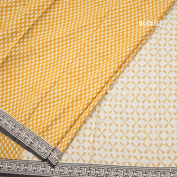 Mul Mul Cotton Mustard Floral Printed Saree 02 - Kumaran Silks