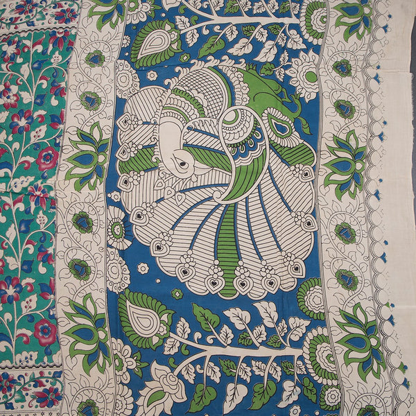 Kalamkari Cotton Silk Green Printed Saree