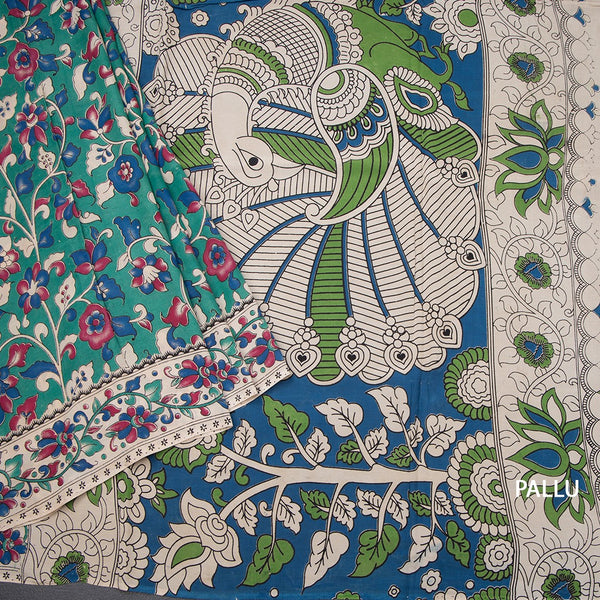 Kalamkari Cotton Silk Green Printed Saree