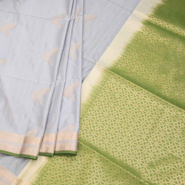 Semi Soft Silk Grey Zari Worked Saree 03