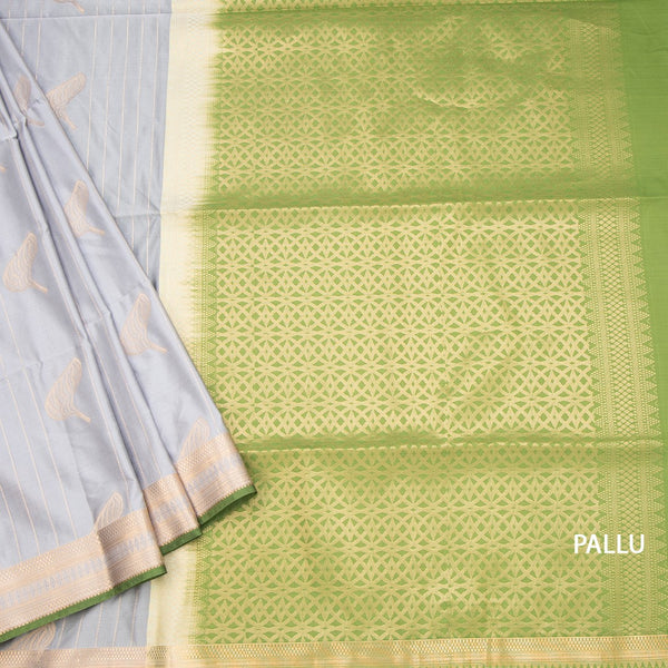 Semi Soft Silk Grey Zari Worked Saree 03