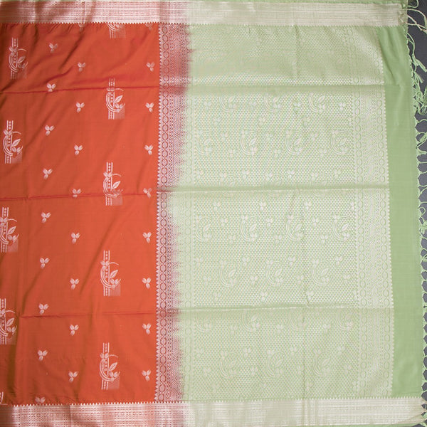 Semi Soft Silk Orange Zari Worked Saree 02