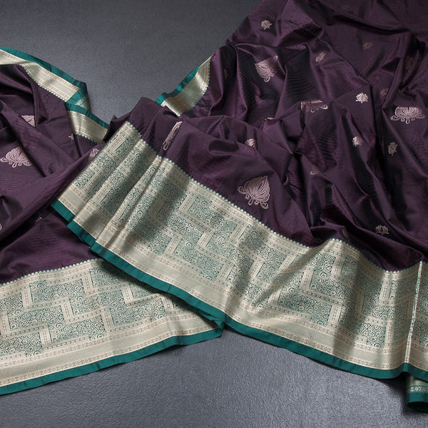 Semi Soft Silk Very Dark Purple Zari Worked Saree