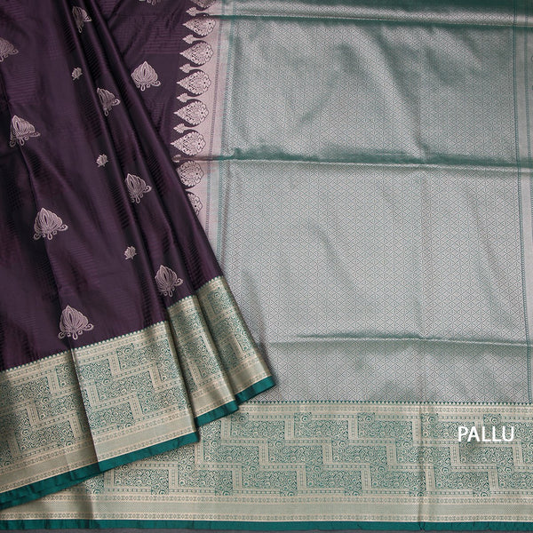 Semi Soft Silk Very Dark Purple Zari Worked Saree