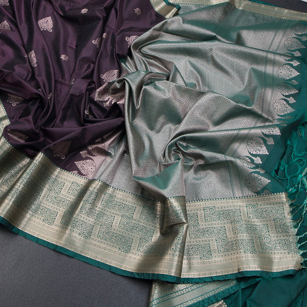 Semi Soft Silk Very Dark Purple Zari Worked Saree