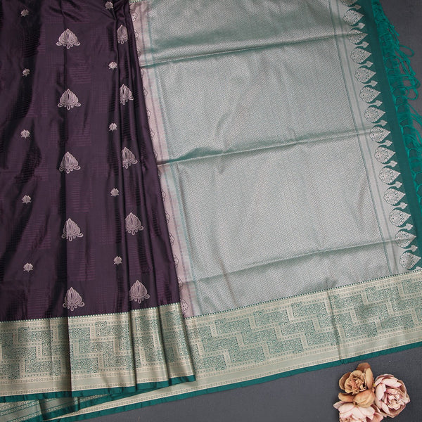 Semi Soft Silk Very Dark Purple Zari Worked Saree