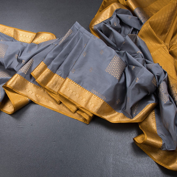 Semi Soft Silk Grey Zari Worked Saree 04