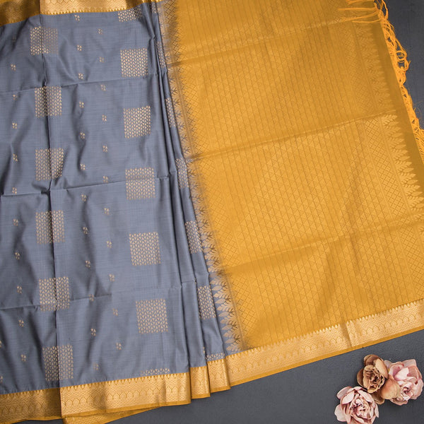 Semi Soft Silk Grey Zari Worked Saree 04
