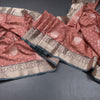 Semi Soft Silk Dark Peach Zari Worked Saree