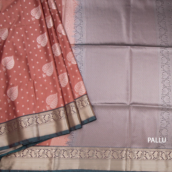 Semi Soft Silk Dark Peach Zari Worked Saree