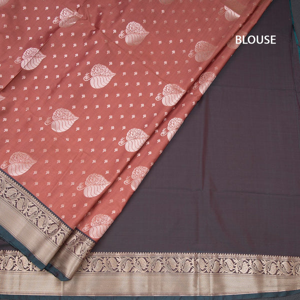 Semi Soft Silk Dark Peach Zari Worked Saree
