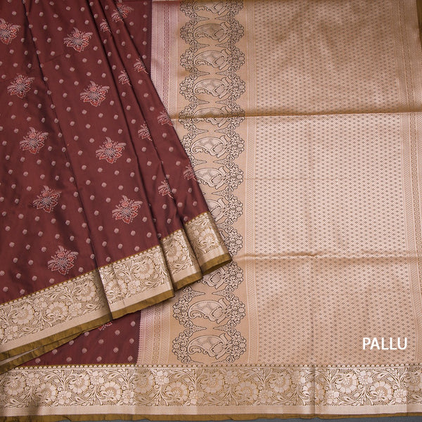 Semi Soft Silk Maroon Zari Worked Saree 04