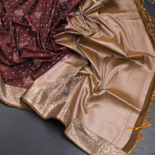 Semi Soft Silk Maroon Zari Worked Saree 04