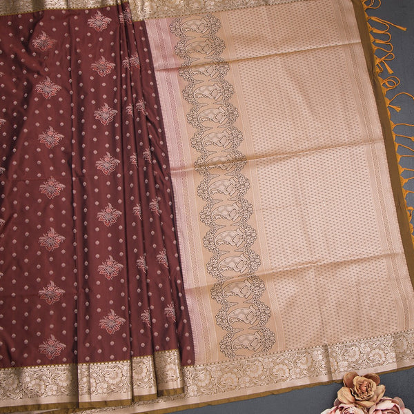 Semi Soft Silk Maroon Zari Worked Saree 04