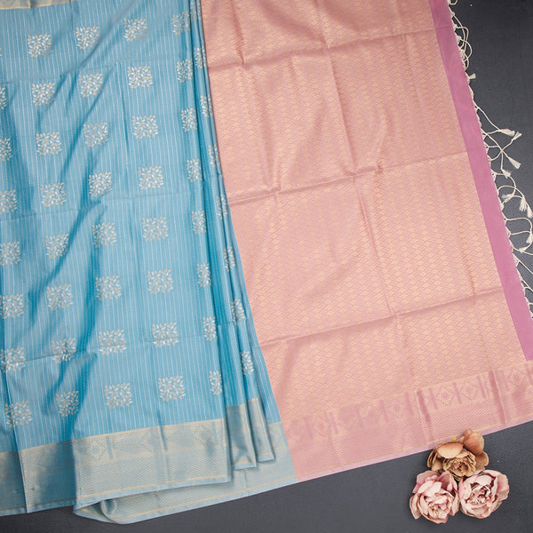 Semi Soft Silk Powder Blue Zari Worked Saree 02