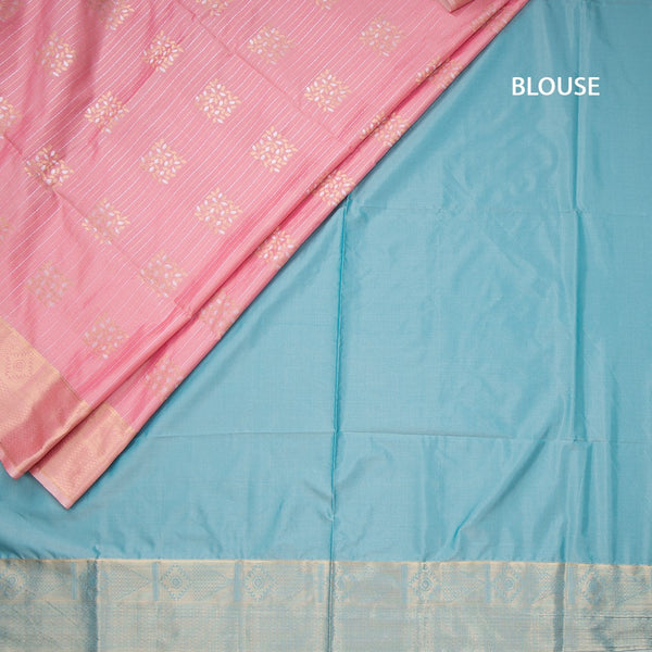Semi Soft Silk Rose Pink Zari Worked Saree