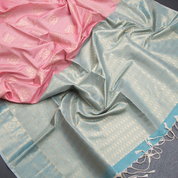 Semi Soft Silk Rose Pink Zari Worked Saree