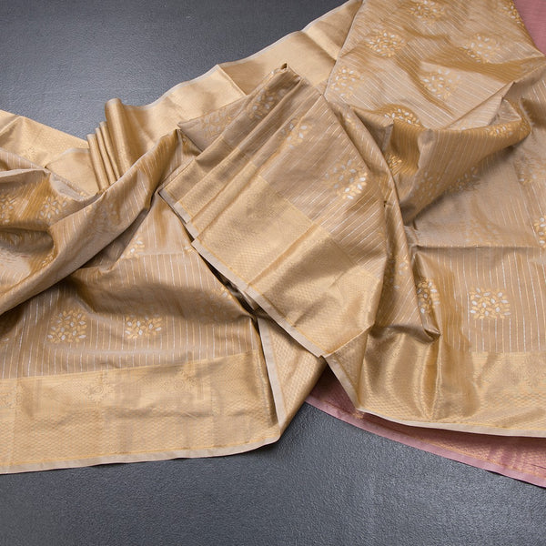 Semi Soft Silk Peanut Brown Zari Worked Saree