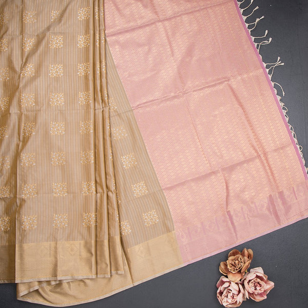 Semi Soft Silk Peanut Brown Zari Worked Saree
