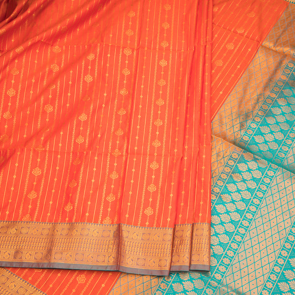 Semi Soft Silk Dark Orange Zari Worked Saree