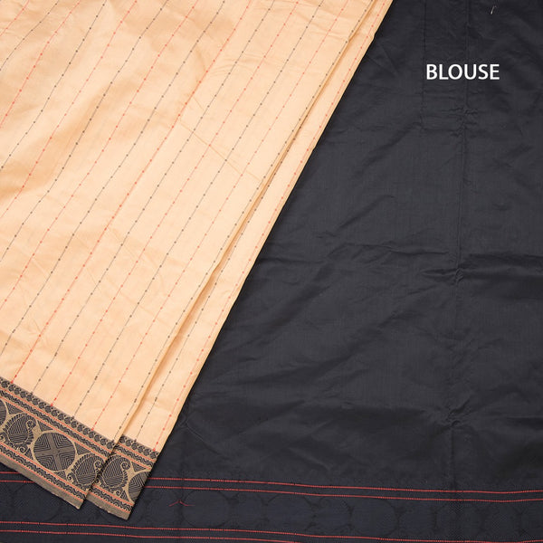 Poly Cotton Sandal Thread Striped Saree And Thread Border