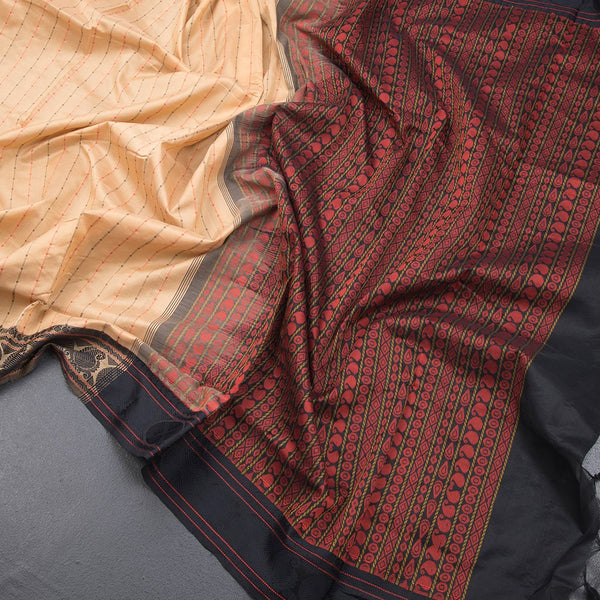 Poly Cotton Sandal Thread Striped Saree And Thread Border - Kumaran Silks