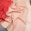 Poly Cotton Red Thread Striped Saree And Thread Border - Kumaran Silks