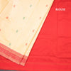 Poly Cotton Cream Saree With Thread Buttas And Thread Border