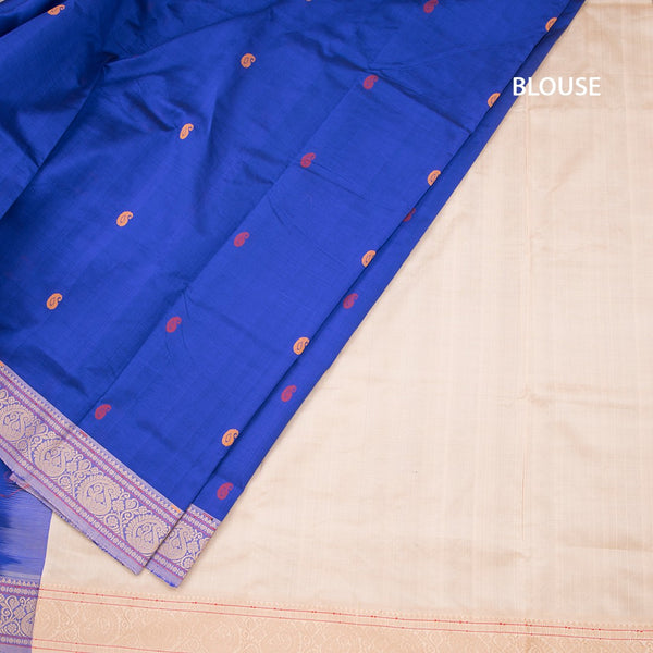 Poly Cotton Ink Blue Saree With Thread Buttas And Thread Border