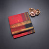 Poly Cotton Red Saree With Thread Buttas And Zari Border