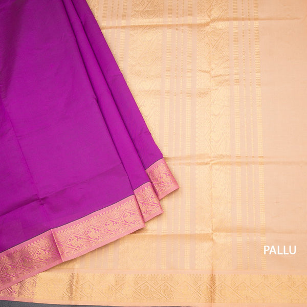 Poly Cotton Dark Magenta Plain Saree And Zari Border