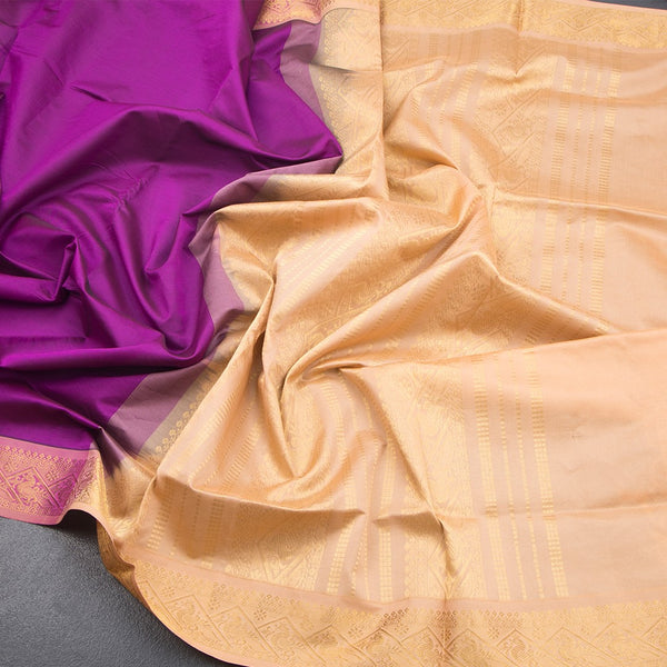 Poly Cotton Dark Magenta Plain Saree And Zari Border