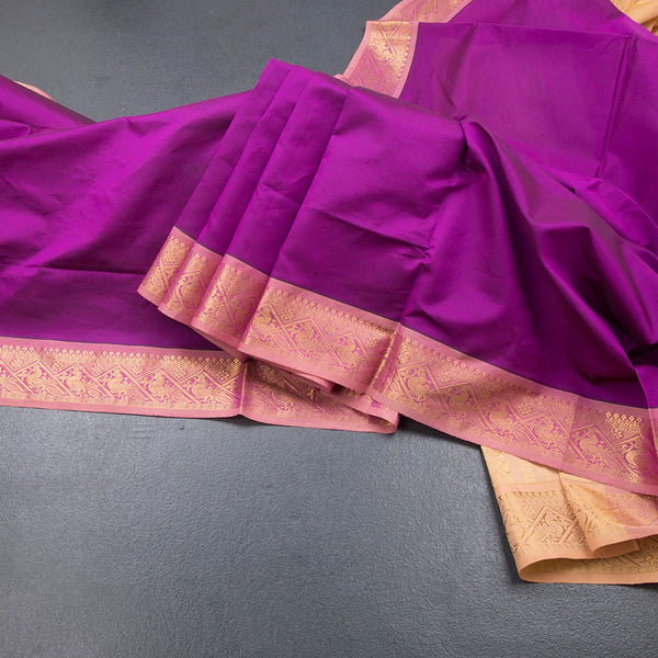 Poly Cotton Dark Magenta Plain Saree And Zari Border
