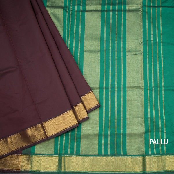 Poly Cotton Dark Brown Plain Saree And Zari Border