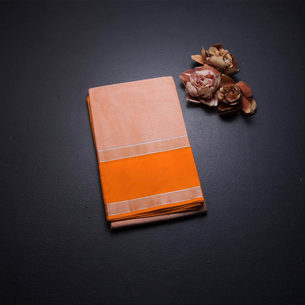 Gadwal Cotton Light Orange Zari Stripes Saree