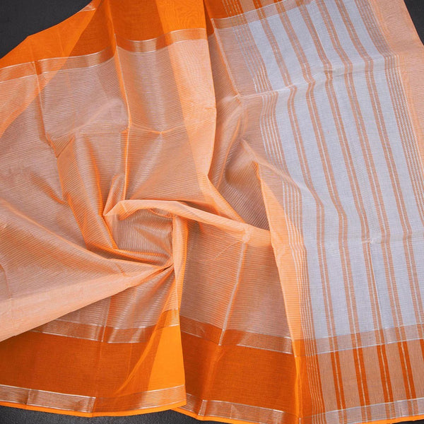 Gadwal Cotton Light Orange Zari Stripes Saree