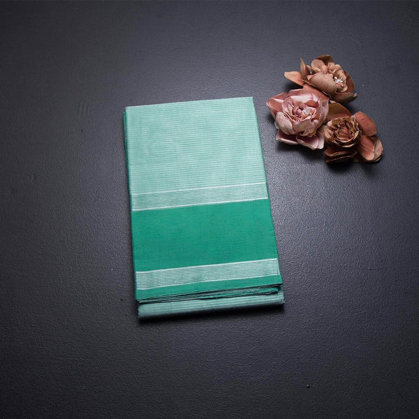 Gadwal Cotton Sea Green Zari Stripes Saree