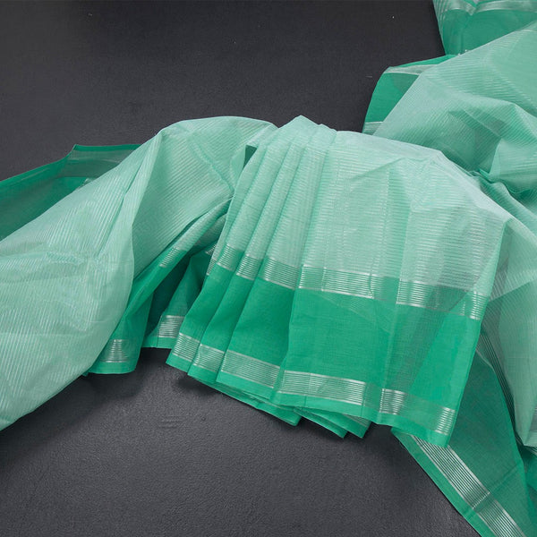Gadwal Cotton Sea Green Zari Stripes Saree