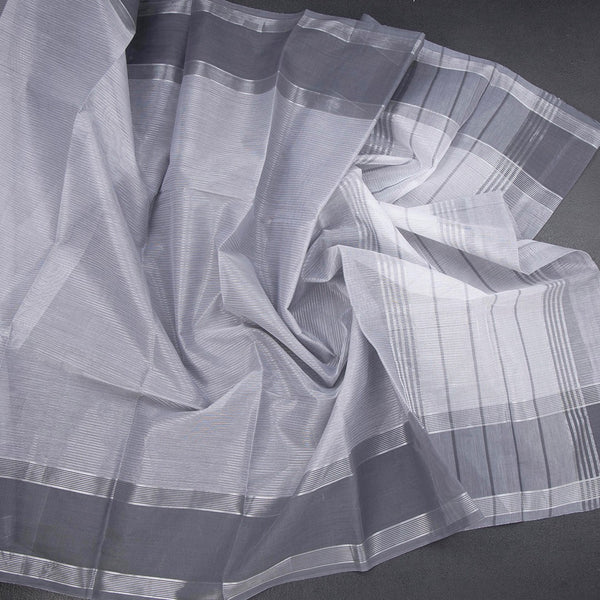 Gadwal Cotton Grey Zari Stripes Saree