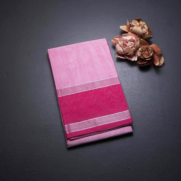 Gadwal Cotton Light Pink Zari Stripes Saree