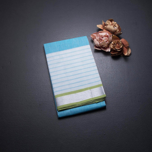 Gadwal Cotton Sky Blue Plain Saree