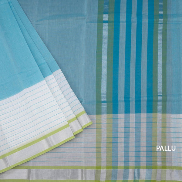Gadwal Cotton Sky Blue Plain Saree