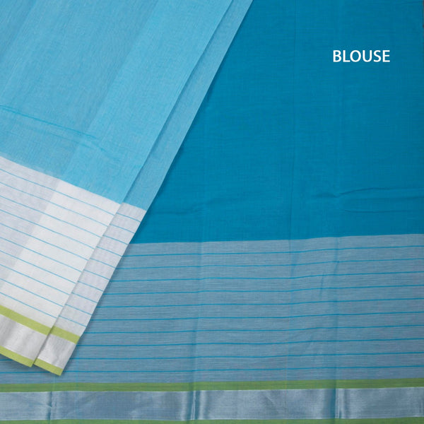 Gadwal Cotton Sky Blue Plain Saree