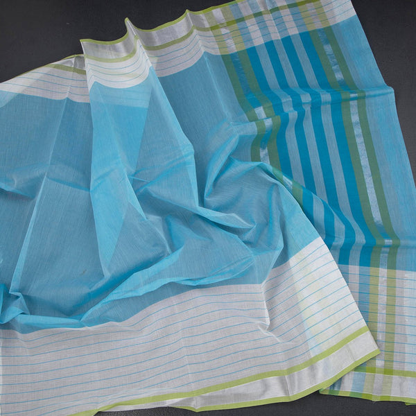Gadwal Cotton Sky Blue Plain Saree
