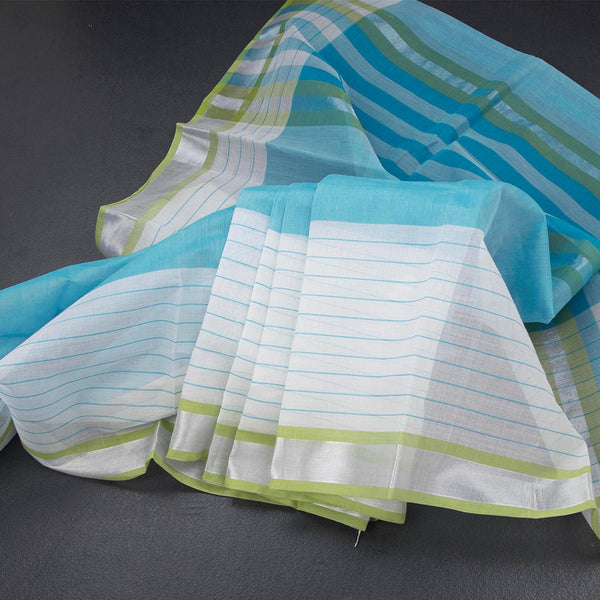 Gadwal Cotton Sky Blue Plain Saree